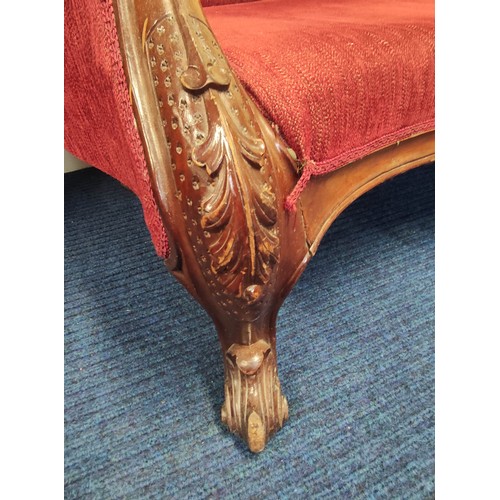 613 - 19th century mahogany framed double scroll back settee with serpentine front and carved scrolling sh... 