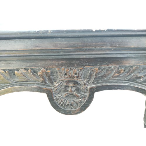 630 - Late Victorian oak hall table, the top of forward tapering form above carved frieze and spiral twist... 