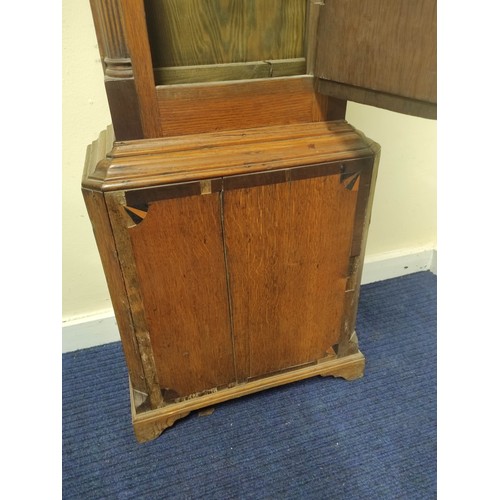 578 - Early 19th century oak case for a longcase clock, swan neck pediment and crossbanded door and base o... 