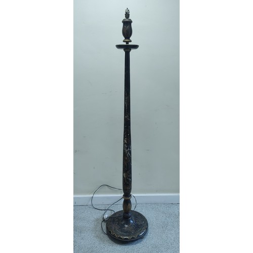 632 - Early 20th century black lacquer standard lamp decorated with Chinoiserie, in as found condition, fo... 