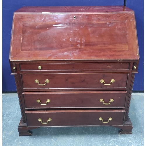 649 - 20th century mahogany bureau in the Georgian style, the fall front enclosing fitted interior above f... 