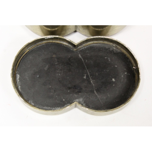 260 - Chinese 19th or early 20th century paktong and copper scholar's ink box of overlapping double circle... 