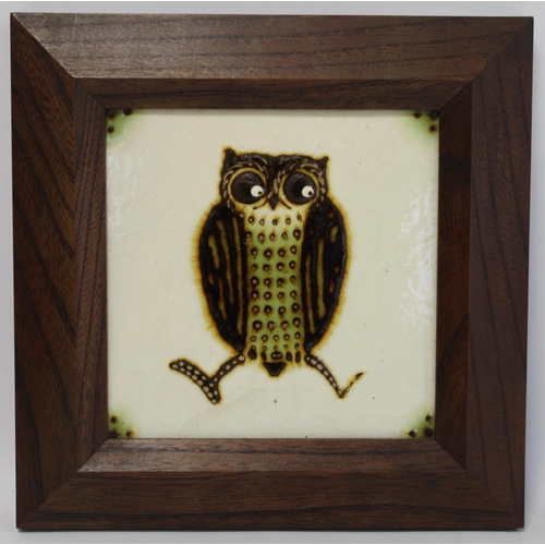 261 - Two art pottery tiles by Kenji Funaki (Japanese B.1927) depicting an owl on a branch and a snail in ... 