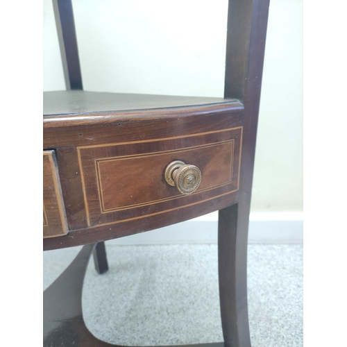 653 - Late 19th century mahogany corner wash stand with inlaid stringing, ledge back, false and true drawe... 