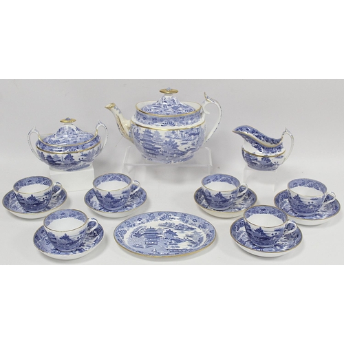 263 - Early 19th century Spode blue and white transfer decorated teaset in the new oval shape c.1810,  