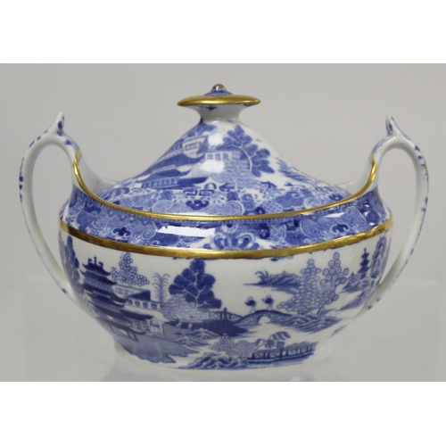 263 - Early 19th century Spode blue and white transfer decorated teaset in the new oval shape c.1810,  