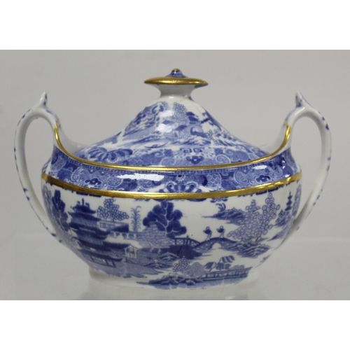 263 - Early 19th century Spode blue and white transfer decorated teaset in the new oval shape c.1810,  