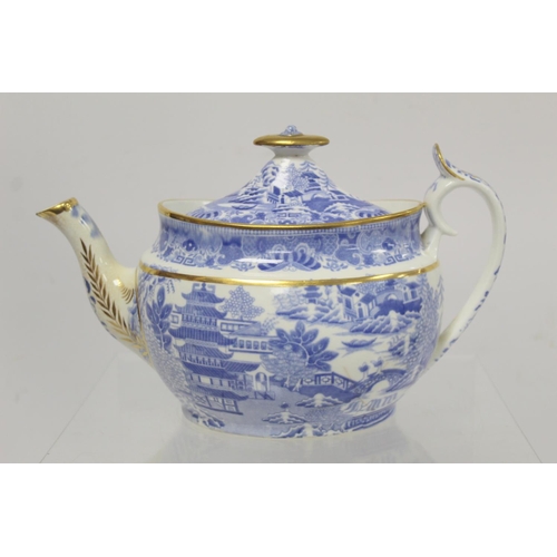 263 - Early 19th century Spode blue and white transfer decorated teaset in the new oval shape c.1810,  