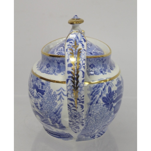 263 - Early 19th century Spode blue and white transfer decorated teaset in the new oval shape c.1810,  