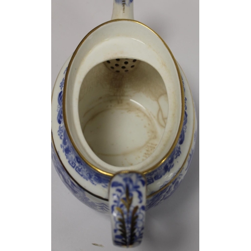 263 - Early 19th century Spode blue and white transfer decorated teaset in the new oval shape c.1810,  