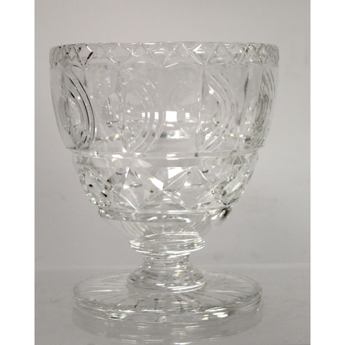 270 - Webb Corbett cut glass vase of rounded flared form on concave short stem and circular foot, with geo... 