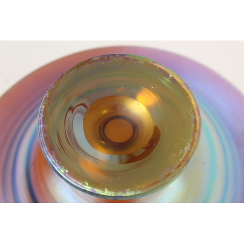 273 - WMF Myra iridescent glass footed bowl of flared circular form with blue green lustre on orange groun... 