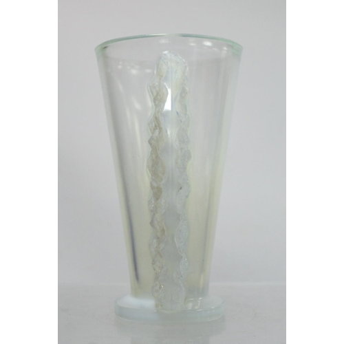 274 - French Art Deco Pierre D'Avesn opalescent moulded glass vase of winged trumpet form on circular foot... 