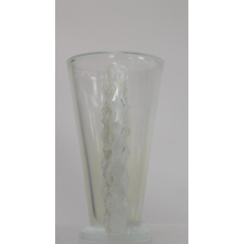 274 - French Art Deco Pierre D'Avesn opalescent moulded glass vase of winged trumpet form on circular foot... 