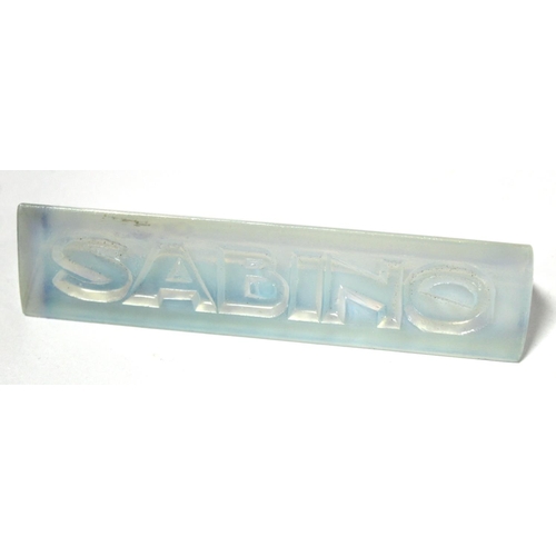 275 - French Art Deco Sabino moulded opalescent glass advertising nameplate or sign of triangular prism fo... 