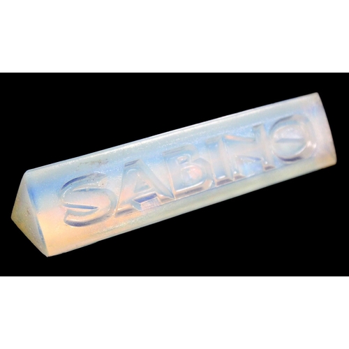 275 - French Art Deco Sabino moulded opalescent glass advertising nameplate or sign of triangular prism fo... 