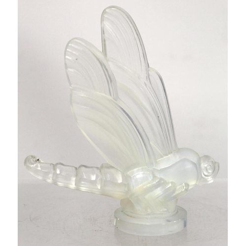 276 - French Sabino opalescent figural Libellule / dragonfly glass car mascot or paperweight on circular p... 