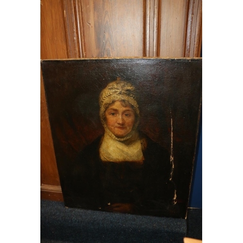 368 - 19th Century School.Portrait of a lady wearing lace bonnet.Oil on canvas.76cm x 63cm.... 