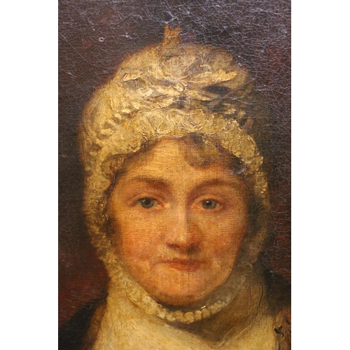 368 - 19th Century School.Portrait of a lady wearing lace bonnet.Oil on canvas.76cm x 63cm.... 