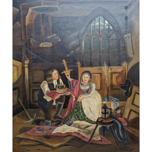 370 - H. Taylor.Hiding the Crown Jewels of Scotland in Kinneff Church.Oil on canvas,.75cm x 62cm.Signed an... 