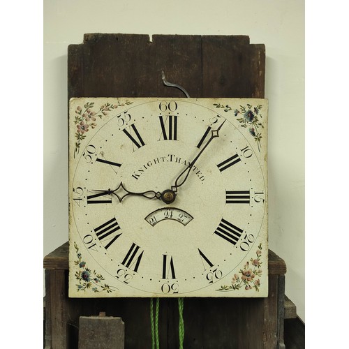 576 - Thirty hour long case clock, by Knight, Thaxted, with posted movement, in oak case with blind fret f... 