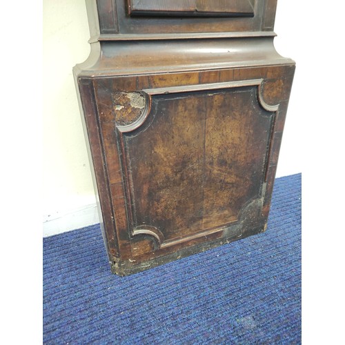 577 - Eight day long case clock with indistinctly signed painted arch dial, in mahogany case, c1790.