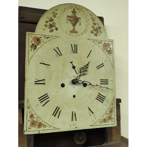 577 - Eight day long case clock with indistinctly signed painted arch dial, in mahogany case, c1790.