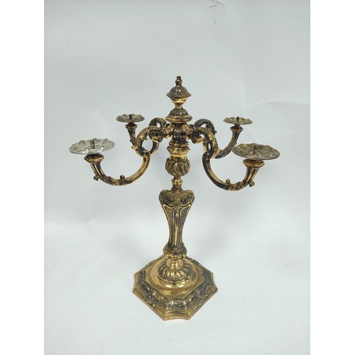 100 - Fine and impressive pair of silver gilt four-branch candelabra, of early 18th century style, with ch... 