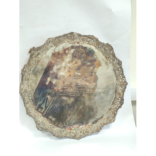 14 - Large & impressive silver circular tray of mid 18th century style, with cast pierced border and ... 