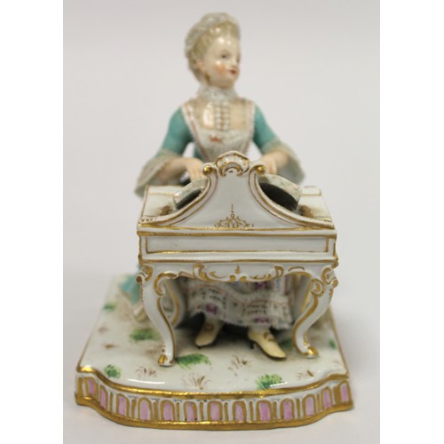 188 - Meissen porcelain figure emblematic of the 'Sense of Sound' in the form of a lady in 18th century dr... 