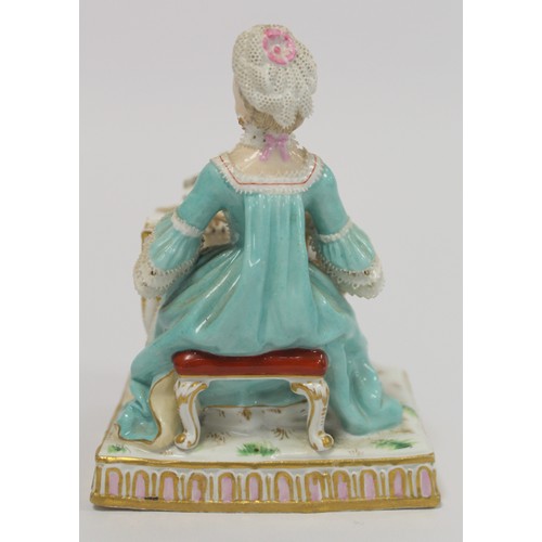 188 - Meissen porcelain figure emblematic of the 'Sense of Sound' in the form of a lady in 18th century dr... 