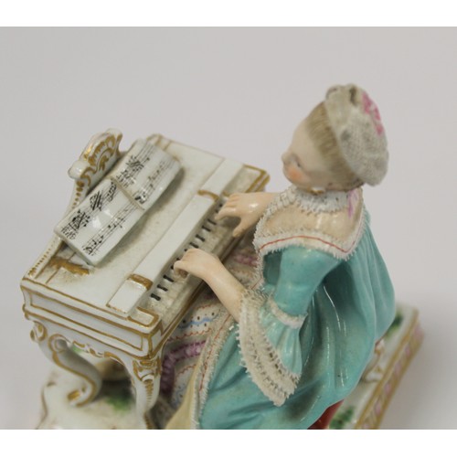 188 - Meissen porcelain figure emblematic of the 'Sense of Sound' in the form of a lady in 18th century dr... 