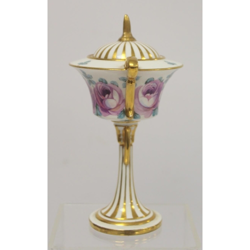 190 - Late 19th century Minton Art Nouveau covered vase, the shallow flared bowl decorated with mauve rose... 