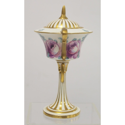 190 - Late 19th century Minton Art Nouveau covered vase, the shallow flared bowl decorated with mauve rose... 