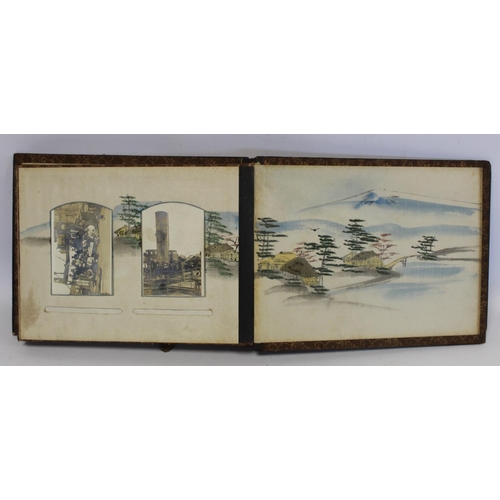 194 - Near pair of early 20th century Japanese lacquer photograph albums, one containing photographs inclu... 