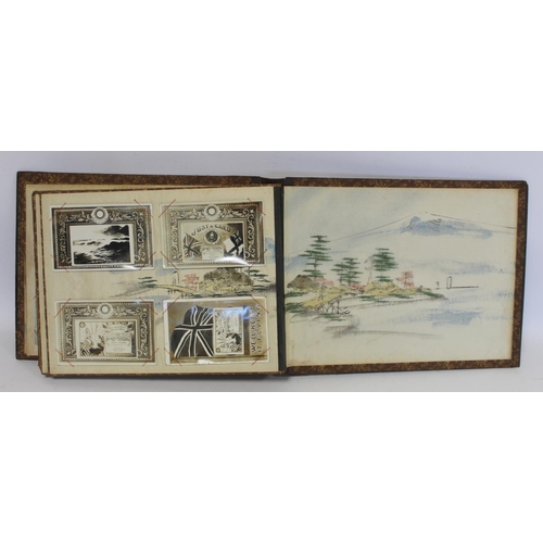 194 - Near pair of early 20th century Japanese lacquer photograph albums, one containing photographs inclu... 