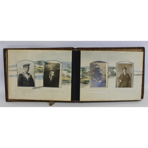 194 - Near pair of early 20th century Japanese lacquer photograph albums, one containing photographs inclu... 