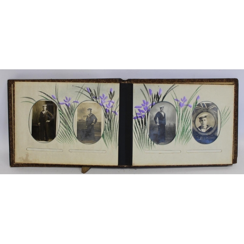 194 - Near pair of early 20th century Japanese lacquer photograph albums, one containing photographs inclu... 