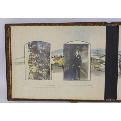 194 - Near pair of early 20th century Japanese lacquer photograph albums, one containing photographs inclu... 