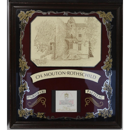 198 - Set of four framed facsimile wine labels for Ch. Mouton-Rothschild, Ch. Margaux, Ch. Haut-Brion and ... 