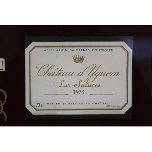 198 - Set of four framed facsimile wine labels for Ch. Mouton-Rothschild, Ch. Margaux, Ch. Haut-Brion and ... 