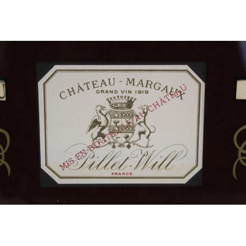 198 - Set of four framed facsimile wine labels for Ch. Mouton-Rothschild, Ch. Margaux, Ch. Haut-Brion and ... 