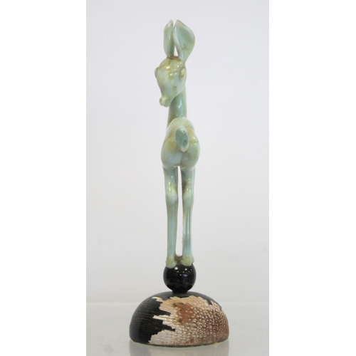 285 - Istvan Komaromy Art Deco figure of a deer, in mottled brown and pale green glass standing on a small... 