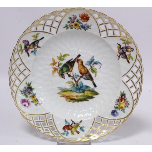 288 - Pair of KPM Berlin porcelain plates with hand painted polychrome enamel decoration of birds and flor... 