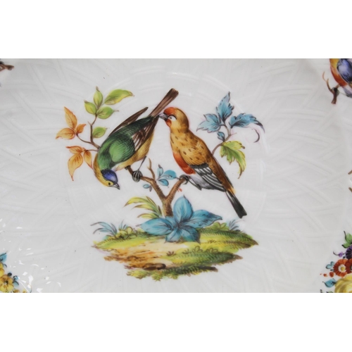 288 - Pair of KPM Berlin porcelain plates with hand painted polychrome enamel decoration of birds and flor... 