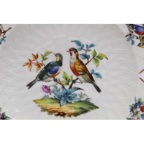 288 - Pair of KPM Berlin porcelain plates with hand painted polychrome enamel decoration of birds and flor... 