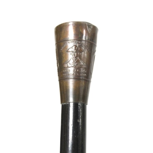 293 - Late 19th/early 20th century gentleman's ebonised walking cane, made from oak and copper taken from ... 