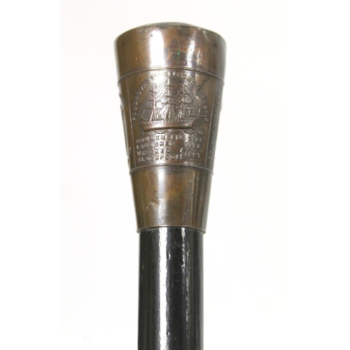 293 - Late 19th/early 20th century gentleman's ebonised walking cane, made from oak and copper taken from ... 