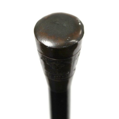 293 - Late 19th/early 20th century gentleman's ebonised walking cane, made from oak and copper taken from ... 