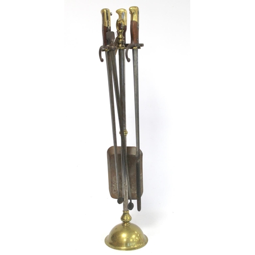 294 - Late 19th/early 20th century novelty fireside companion set made from French bayonets, each signed a... 